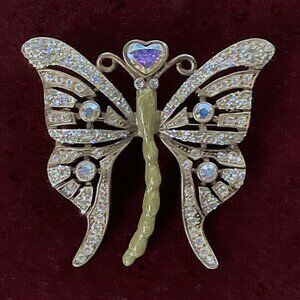 Rare Kirks Folly, AB Rhinestone, Glitter Enamel Butterfly Brooch Pin Pendant VTG